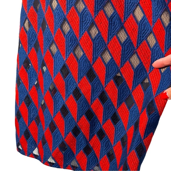 BCBG MaxAzria Rosalina Midi Dress Navy Red Geometric Size 4 NWT - Picture 9 of 9